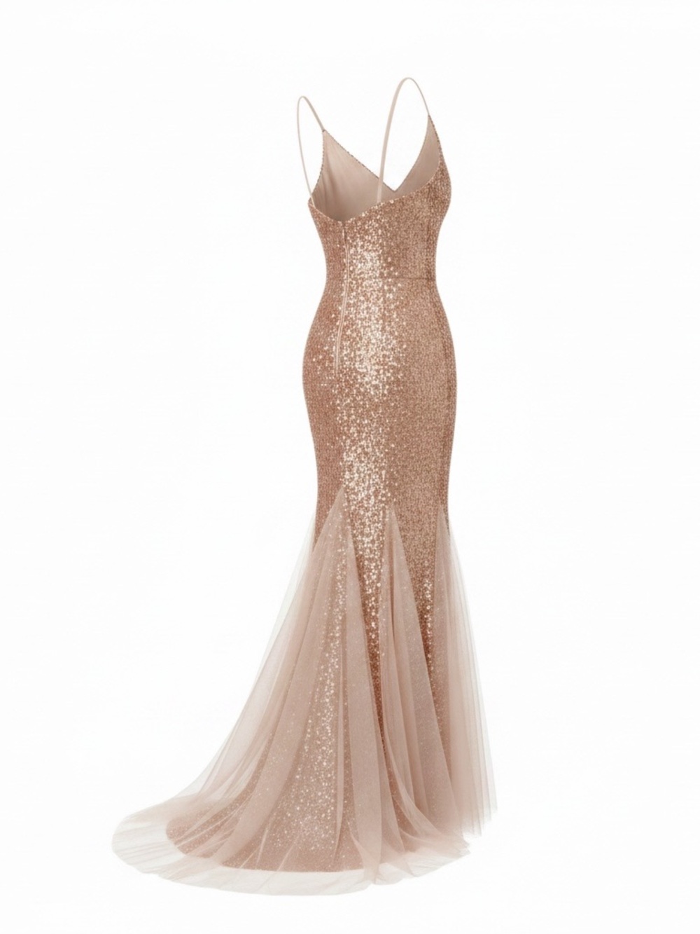 NWT Gold Sequin Evening Gown with Tulle Skirt